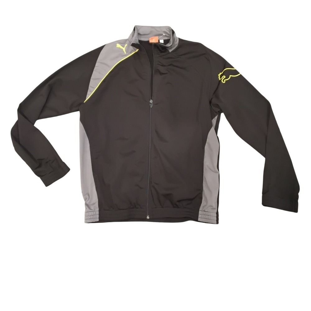 Puma Track Jacket Full Zip Black Gray Yellow Athletic Sportswear Men Size L